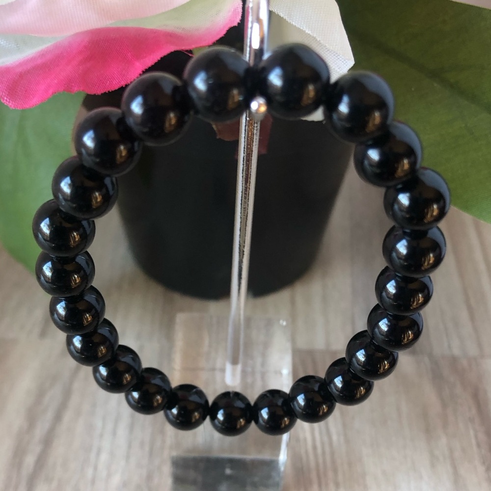 Black Onyx Natural Stone Beads Stretchable Bracelet 7" - 8mm Beads Best Gift